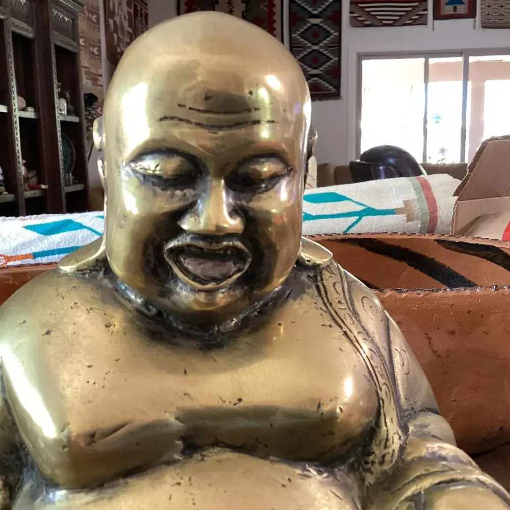 Old Antique Brass Tibetan Buddha statue.Approximately 11 X 8 X 6 And 6 Pounds
